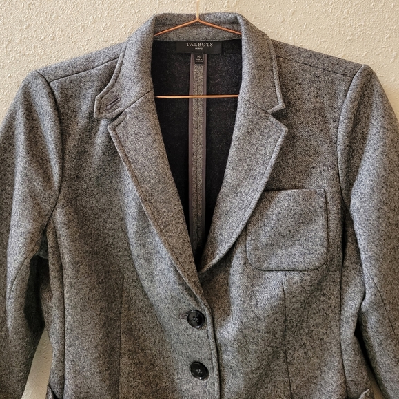 TALBOTS Grey Wool Blend Blazer Jacket Size 14 Petite - Picture 2 of 10